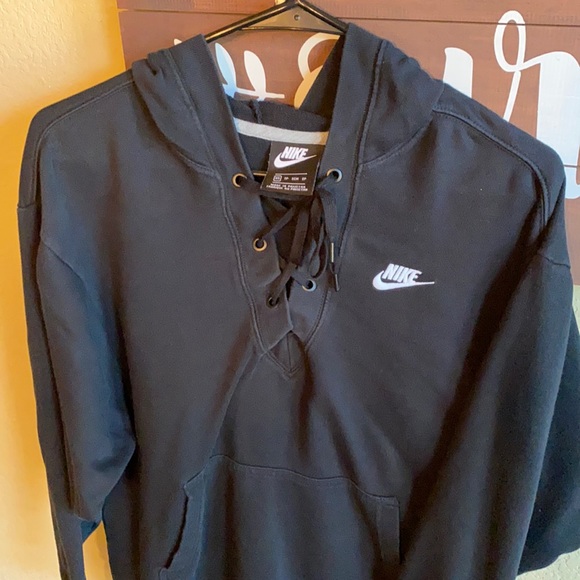 Gently Used Ladies Half Lace-Up Black Nike Hoodie - Picture 5 of 5